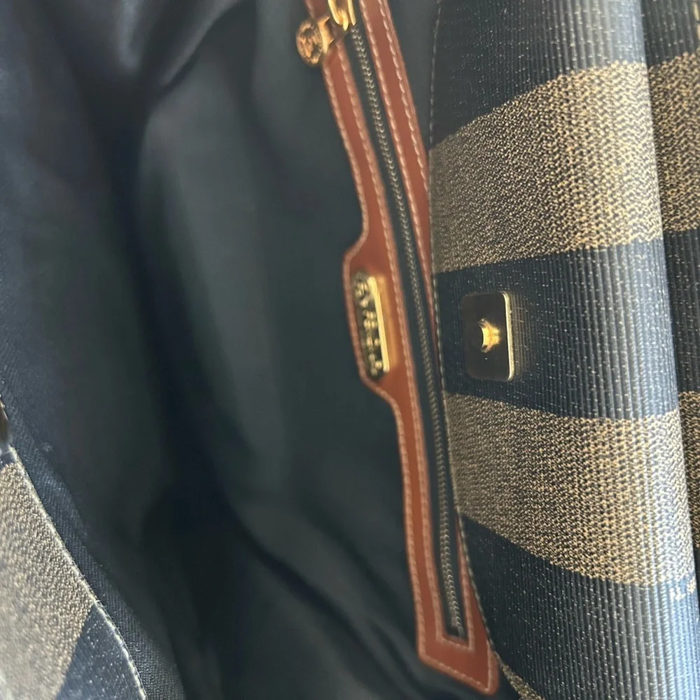 RARE! FENDI LEATHER KHAKI PECAN LOGO PCV TOTE BAG - Picture 7 of 12